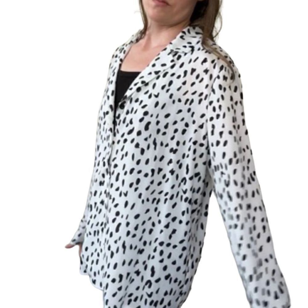 Ecowish Dalmatian Print Black White Long Sleeve Blouse Size X Large - Picture 2 of 13